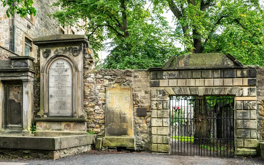 The stone gate and tombs of an Edinburgh kirkyard